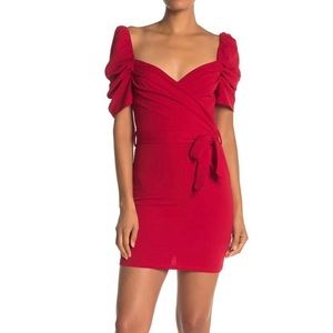Max +Ash Mini Dress Wrap Surplice Puffy Short Sleeve Dress red S